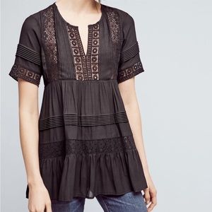 Anthropologie Maeve Top Size XS Boho Tunic Black Shirt